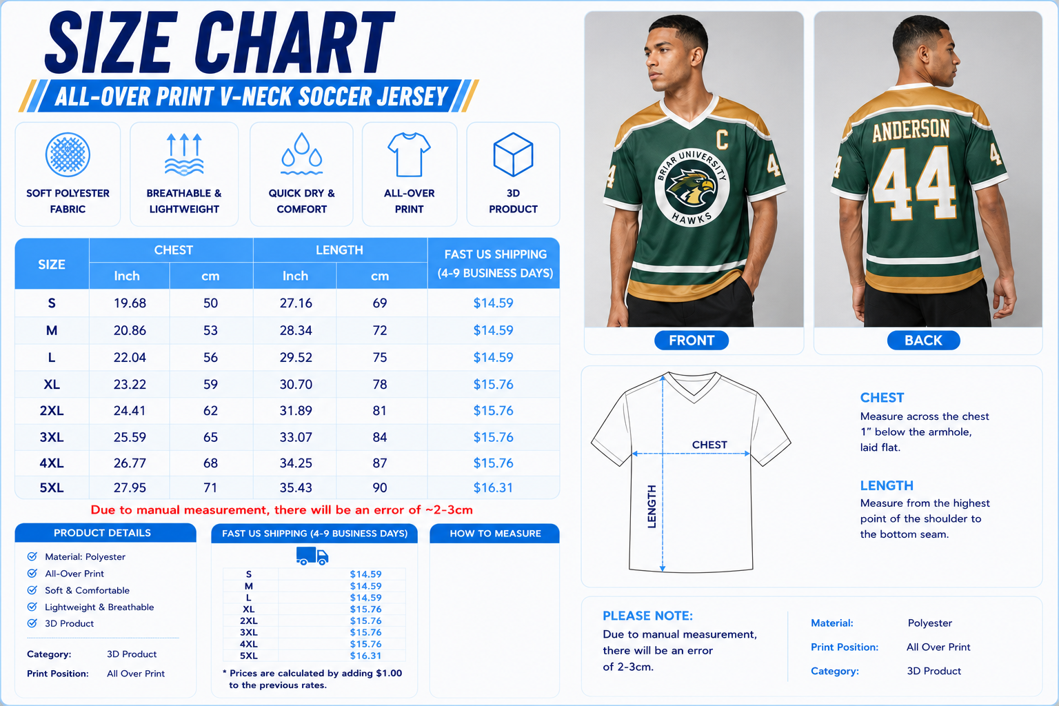 All-Over Print V-neck Soccer Jersey